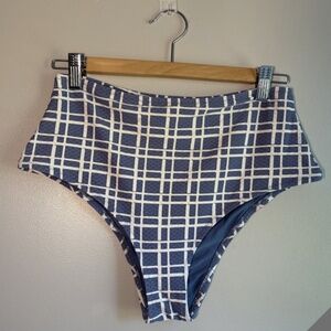 Aerie High Waisted Cheeky Bikini Bottoms Womens Sz Large L White Blue